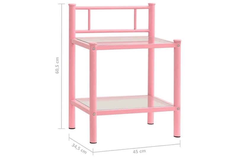 sengeskabe 2 stk. metal og glas pink og transparent - Møbler - Borde - Aflastningsbord - Sengebord