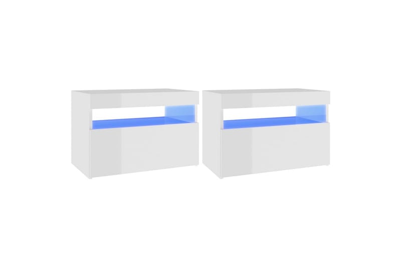 sengeskabe m. LED-lys 2 stk. 60x35x40 cm hvid højglans - Hvid - Møbler - Borde - Aflastningsbord - Sengebord