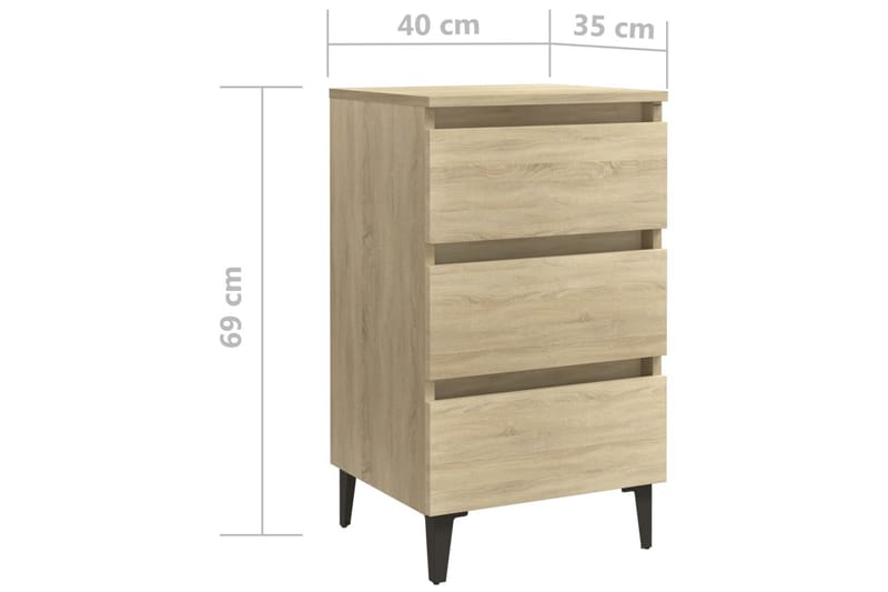 sengeskabe m. metalben 2 stk. 40x35x69 cm sonoma-eg - Brun - Møbler - Borde - Aflastningsbord - Sengebord