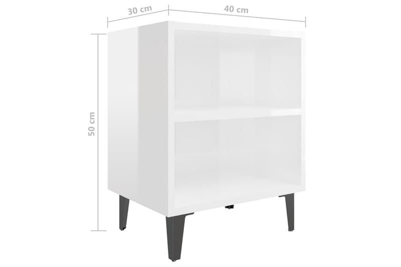 sengeskabe med metalben 2 stk. 40x30x50 cm hvid højglans - Hvid - Møbler - Borde - Aflastningsbord - Sengebord