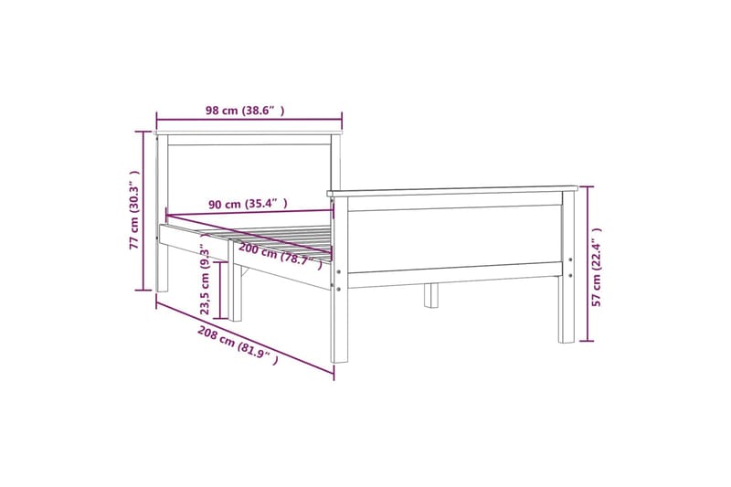 sengestel 90x200 cm massivt fyrretræ - Brun - Møbler - Borde - Aflastningsbord - Sengebord