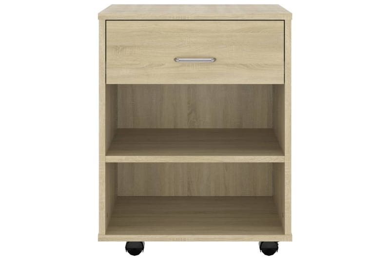 skab med hjul 46x36x59 cm spånplade sonoma-eg - Brun - Møbler - Borde - Aflastningsbord - Sengebord