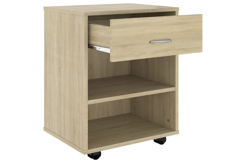 skab med hjul 46x36x59 cm spånplade sonoma-eg - Brun - Møbler - Borde - Aflastningsbord - Sengebord