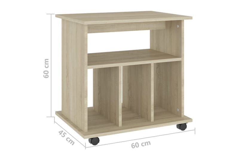 skab med hjul 60x45x60 cm spånplade sonoma-eg - Brun - Møbler - Borde - Aflastningsbord - Sengebord