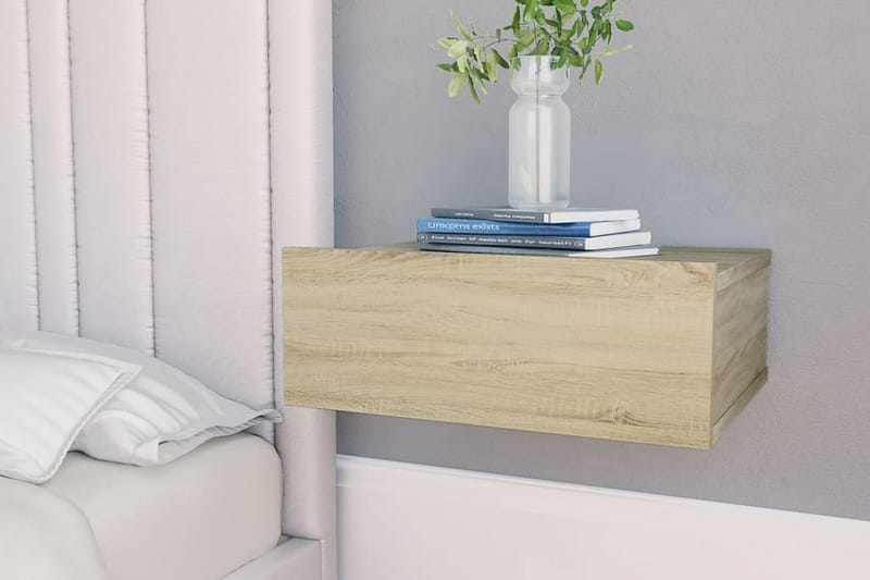 Svævende natborde 2 stk. 40 x 30 x 15 cm spånplade sonoma-eg - Brun - Møbler - Borde - Aflastningsbord - Sengebord