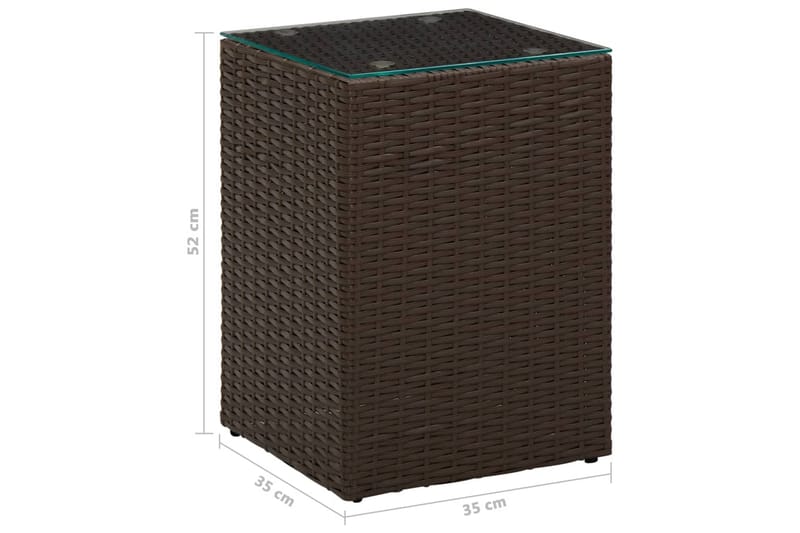 sidebord med glastop 35x35x52 cm polyrattan brun - Brun - Møbler - Borde - Aflastningsbord - Lampebord