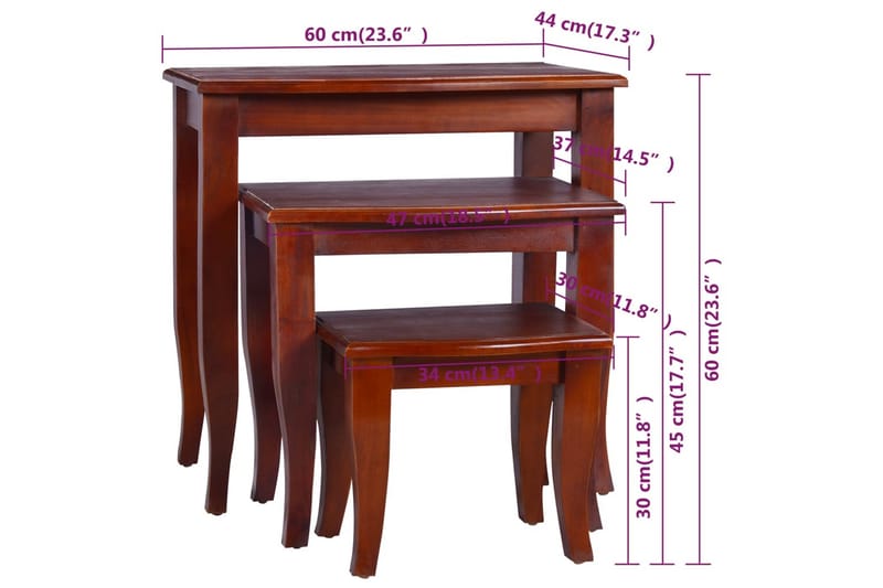 stabelbare sideborde 3 stk. massivt mahognitræ klassisk brun - Brun - Møbler - Borde - Aflastningsbord - Lampebord