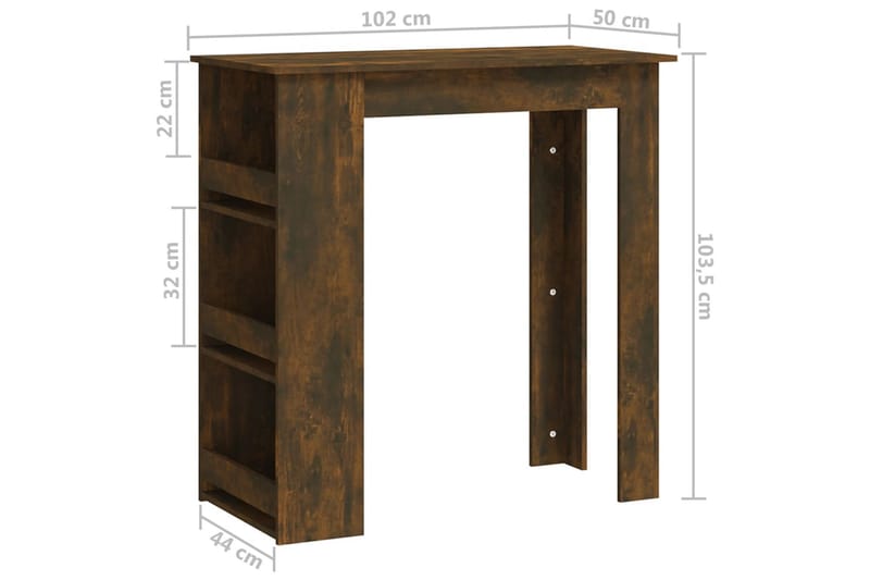 barbord m. opbevaringsstativ 102x50x103,5 cm spånplade røget - Brun - Barbord & ståbord - Barbord med opbevaring