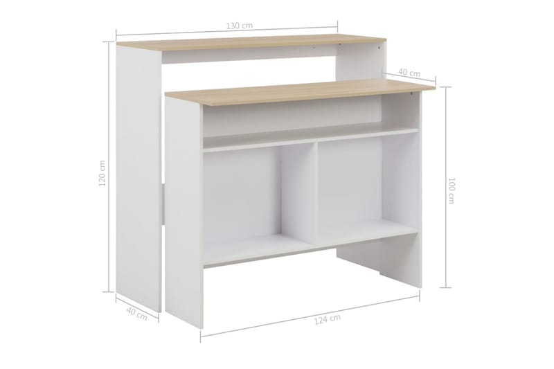 Barbord Med 2 Bordplader 130 X 40 X 120 Cm Hvid - Hvid - Møbler - Borde - Barbord & ståbord