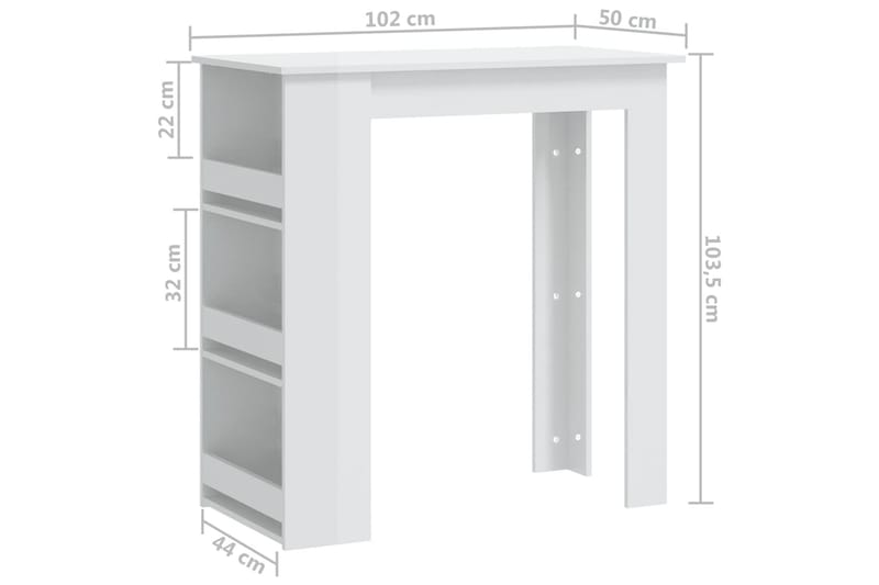 barbord med opbevaringsstativ 102x50x103,5 cm hvid højglans - Hvid - Møbler - Borde - Barbord & ståbord