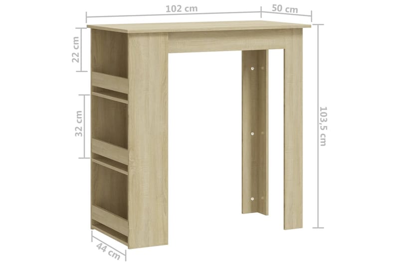 barbord med opbevaringsstativ 102x50x103,5 cm spånplade sono - Beige - Møbler - Borde - Barbord & ståbord