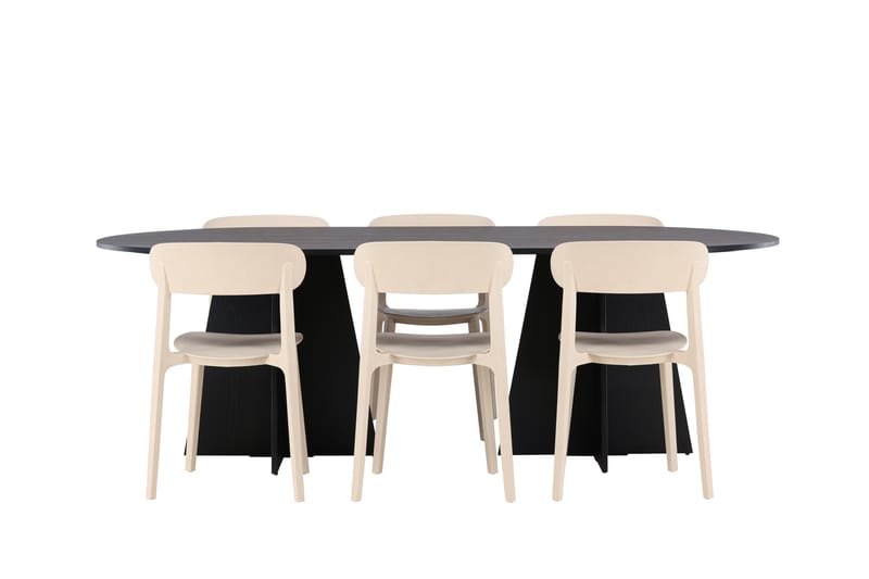 Bariso Spisebordssæt 230 cm Oval med 6 Åstol Stole - Sort - Spisebordssæt