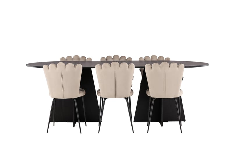 Bariso Spisebordssæt 230 cm Oval med 6 Limhamn Stole - Beige - Spisebordssæt