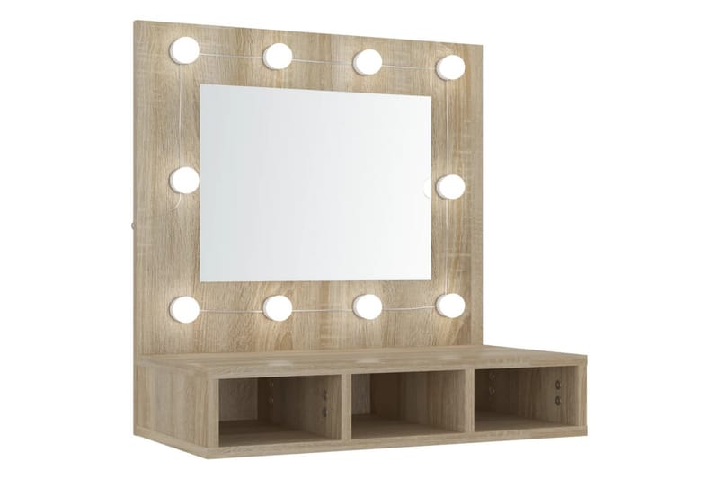 beBasic spejlskab med LED-lys 60x31,5x62 cm sonoma-eg - Brun - Møbler - Borde - Sminkebord & konsolbord