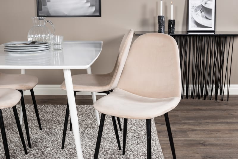 Bennie Spisebordssæt 120 cm Rektangulær med 4 Bennie Stole - Beige - Møbler - Borde - Spisebordssæt