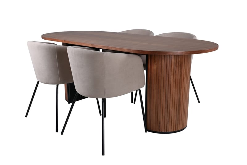Biana Spisebordssæt 200 cm Oval med 4 Berita Stole - Beige - Spisebordssæt