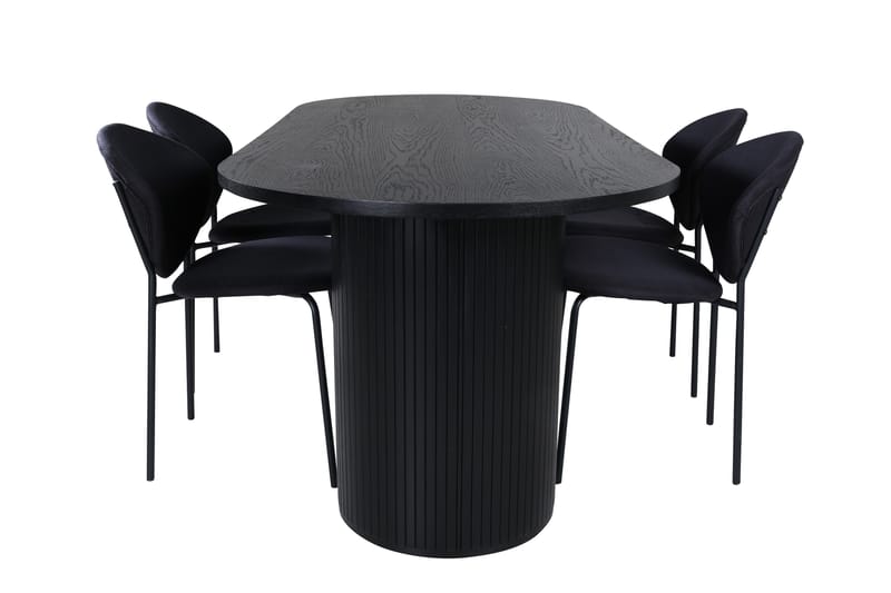 Biana Spisebordssæt 200 cm Oval med 4 Moncoll Stole - Sort - Spisebordssæt