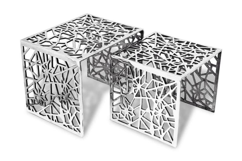 Firkantet Sidebord I To Dele I Aluminium Sølvfarvet - Sølv - Sofabord