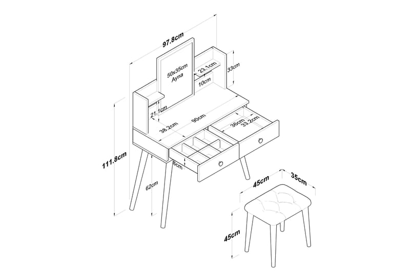 Fyodor Sminkebord 97,8 cm - Hvid - Møbler - Borde - Sminkebord & konsolbord