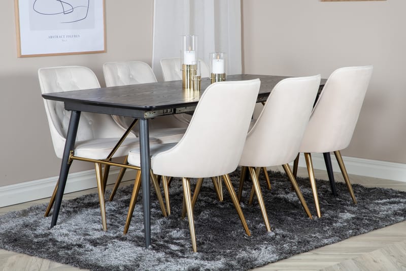 Gold Spisebordssæt Udvideligt 180-220 cm Rektangulær med 6 Velvet Stole - Beige - Møbler - Borde - Spisebordssæt