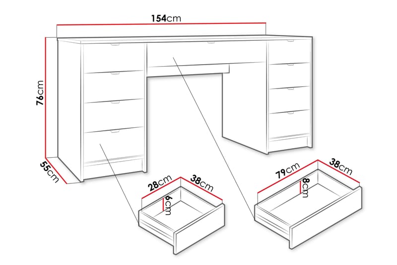 Gudelia Sminkebord 154 cm - Hvid - Møbler - Borde - Sminkebord & konsolbord