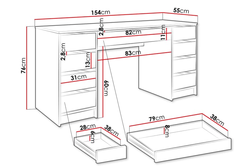 Harland Sminkebord 154 cm - Hvid - Møbler - Borde - Sminkebord & konsolbord