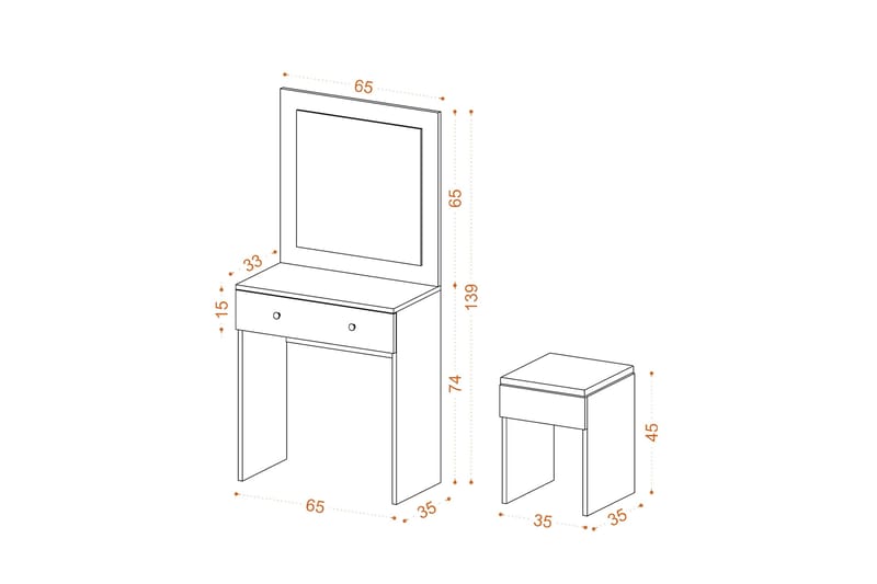 Haywood Sminkebord 65 cm - Hvid/Guld - Møbler - Borde - Sminkebord & konsolbord