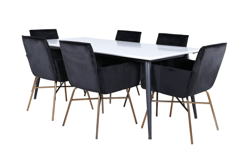 Jimms Spisebordssæt 195 cm Rektangulær med 6 Petra Stole - Sort - Spisebordssæt