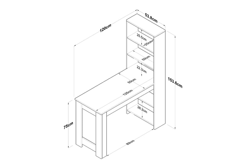 Jaan Skrivebord 53,8x120 cm Hvid/Brun - Hanah Home - Møbler - Borde - Kontorbord - Skrivebord