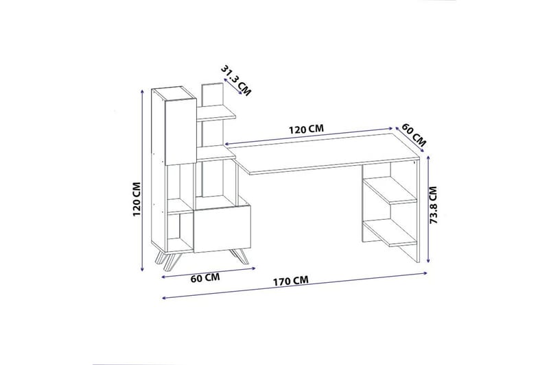 Etormay Skrivebord 60x170 cm Hvid/Brun - Hanah Home - Møbler - Borde - Kontorbord - Skrivebord