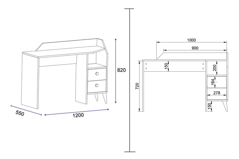 Hafing Skrivebord 120x55 cm Mørk Blå/Sort - Hanah Home - Møbler - Borde - Kontorbord - Skrivebord