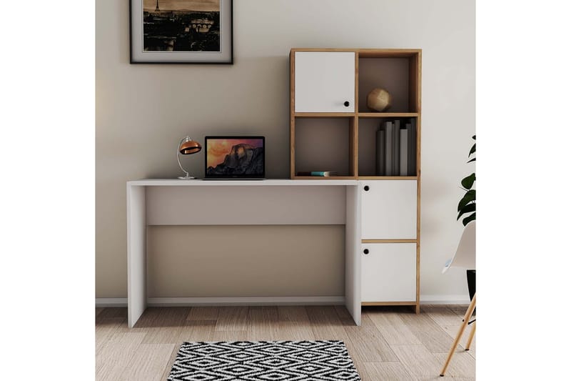 Alskaliden Skrivebord 156,8x51,5 cm Hvid/Brun - Hanah Home - Møbler - Borde - Kontorbord - Skrivebord