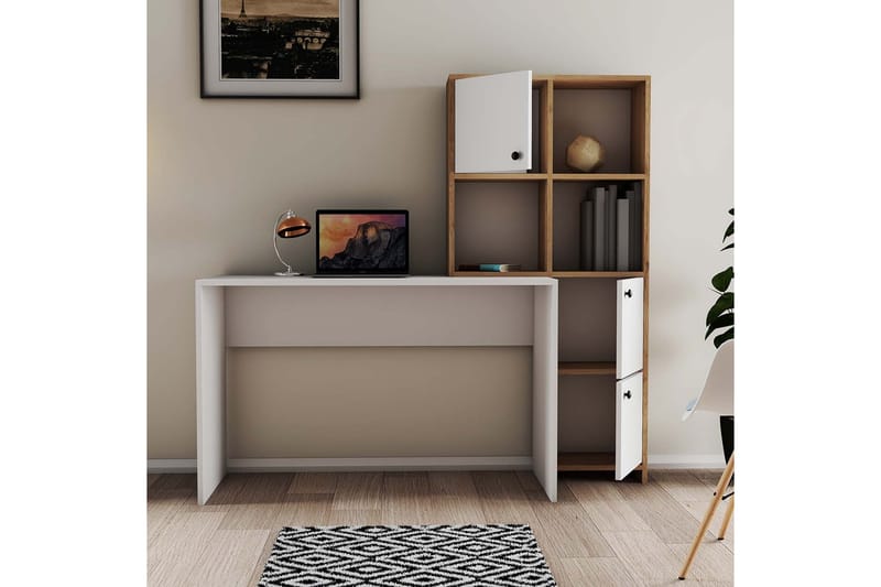 Alskaliden Skrivebord 156,8x51,5 cm Hvid/Brun - Hanah Home - Møbler - Borde - Kontorbord - Skrivebord