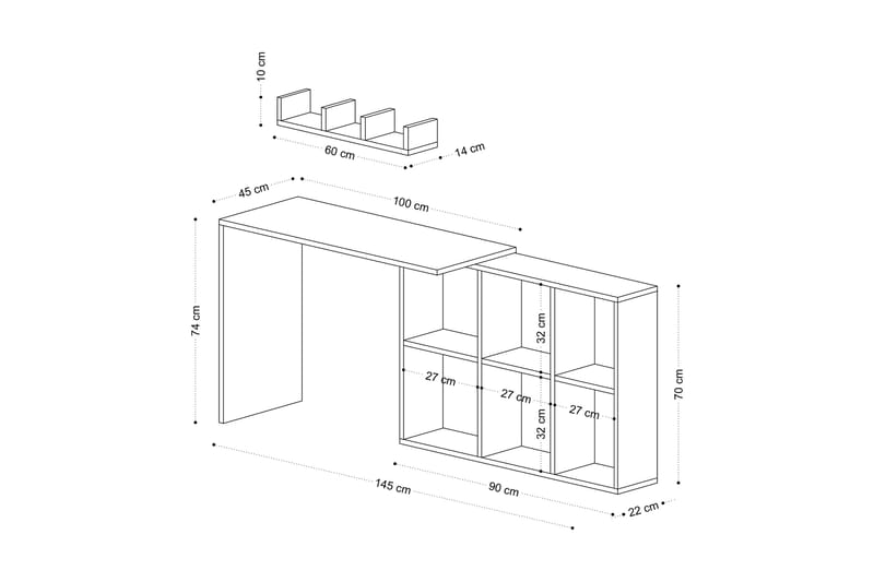 Kaus Skrivebord 74x45 cm Hvit/Brun - Hanah Home - Møbler - Borde - Kontorbord - Skrivebord