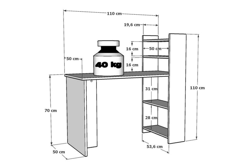 Chertsey Skrivebord 110x50 cm Hvit - Hanah Home - Møbler - Borde - Kontorbord - Skrivebord