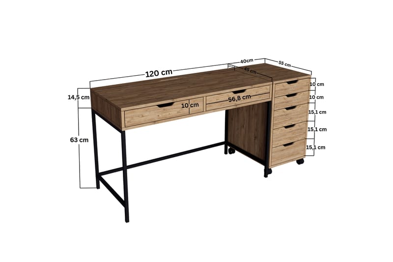 Atlas Skrivebord 55x160 cm - Brun - Møbler - Borde - Kontorbord - Skrivebord