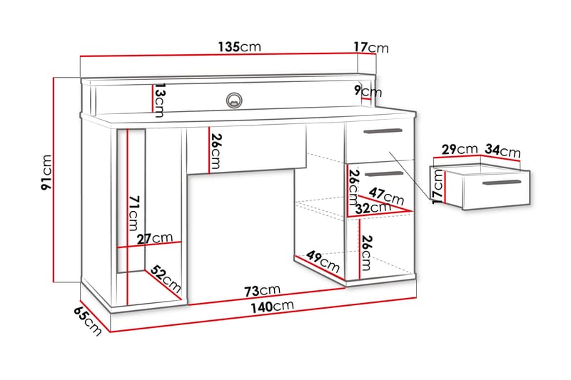 Ayora Skrivebord 65x140 cm - Hvid - Møbler - Borde - Kontorbord - Skrivebord