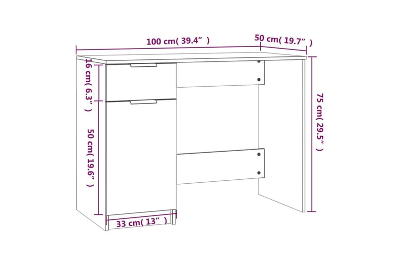 beBasic skrivebord 100x50x75 cm konstrueret træ røget egetræsfarve - Brun - Møbler - Borde - Kontorbord - Skrivebord