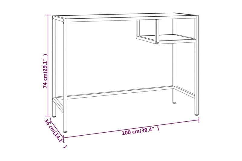 computerbord 100x36x74 cm glas hvid og guldfarvet - Hvid - Møbler - Borde - Kontorbord - Skrivebord