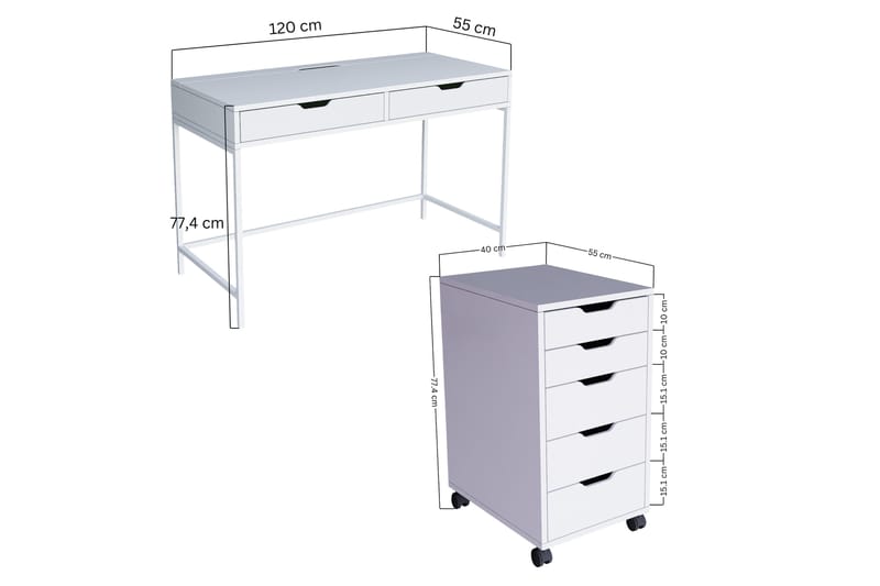 Durusu Skrivebord 55x120 cm - Hvid - Møbler - Borde - Kontorbord - Skrivebord