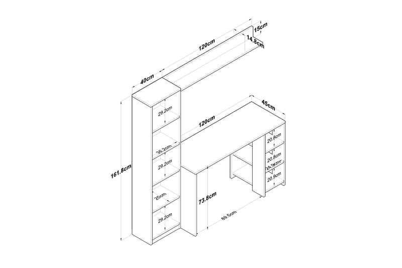 Eireann Skrivebord 45x160 cm - Valnød/Antracit - Møbler - Borde - Kontorbord - Skrivebord