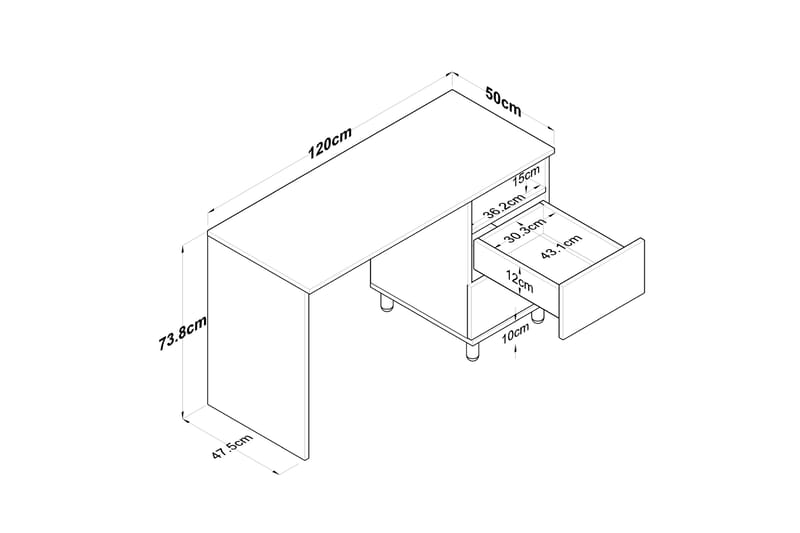 Eireann Skrivebord 50x120 cm - Valnød/Antracit - Møbler - Borde - Kontorbord - Skrivebord