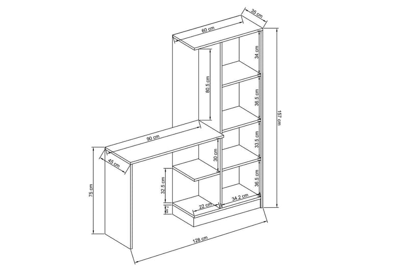 Parvinder Skrivebord 45x128 cm - Hvid - Møbler - Borde - Kontorbord - Skrivebord