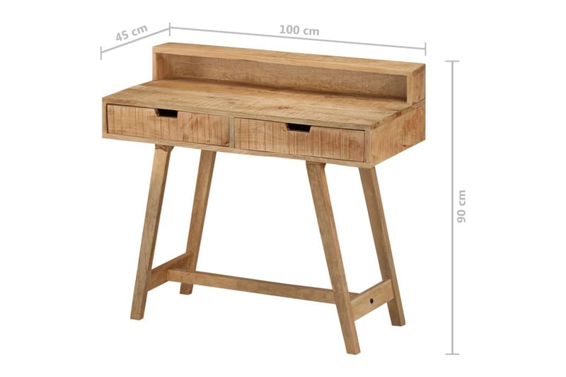 skrivebord 100x45x90 cm massivt ru mangotræ - Brun - Møbler - Borde - Kontorbord - Skrivebord