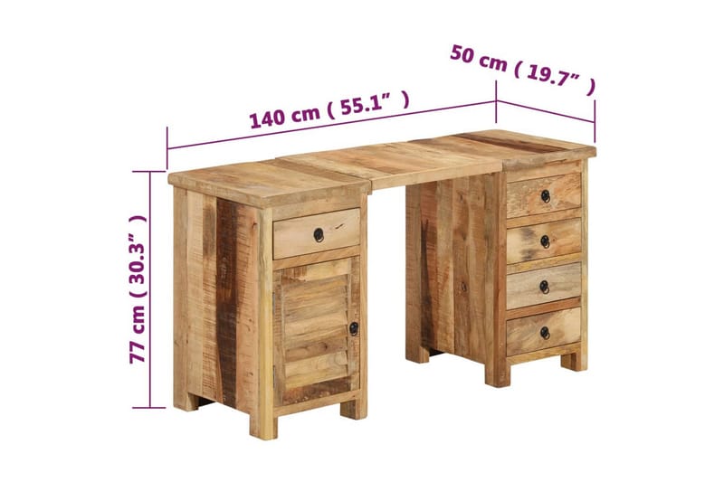 skrivebord 140x50x77 cm massivt mangotræ - Brun - Møbler - Borde - Kontorbord - Skrivebord