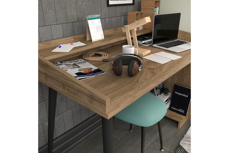 Andifli Skrivebord 59x88,3x121,8 cm med opbevaring - Brun - hæve-sænke-bord - Skrivebord - Computerbord