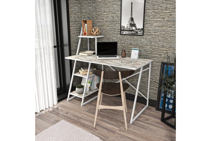 Andifli Skrivebord 60x120x120 cm med opbevaring - Hvid - Møbler - Borde - Kontorbord - Skrivebord