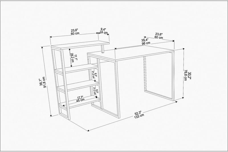 Andifli Skrivebord 60x76,8x133 cm med opbevaring - Hvid - Møbler - Borde - Kontorbord - Skrivebord