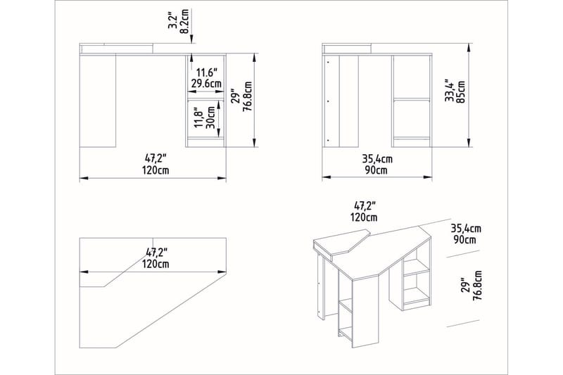 Andifli Skrivebord 90x76,8x120 cm med opbevaring - Brun - Møbler - Borde - Kontorbord - Skrivebord