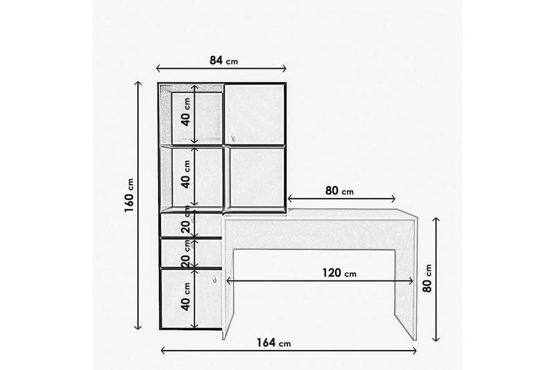 Bengul Skrivebord 164x160x164 cm med opbevaring - Hvid - Møbler - Borde - Kontorbord - Skrivebord